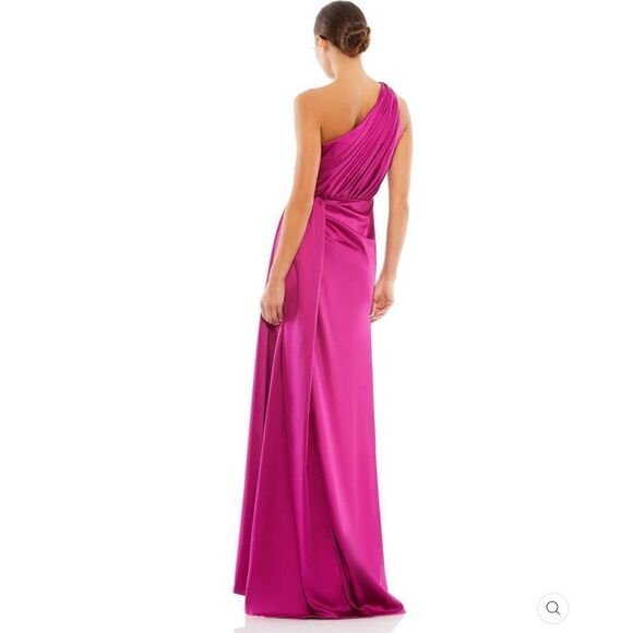 Mac Duggal 26654 Gathered One Shoulder Satin Faux Wrap Gown Dress - Picture 6 of 16